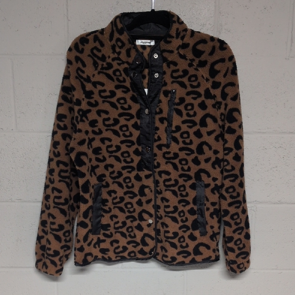 Women's Cozy Teddy Sherpa Jacket Leopard Print, Size Small, NWT, Cozycore - Picture 2 of 6